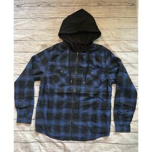 Zenthace Men’s Blue-black Plaid Thermal Jacket Soft Medium Hooded B3